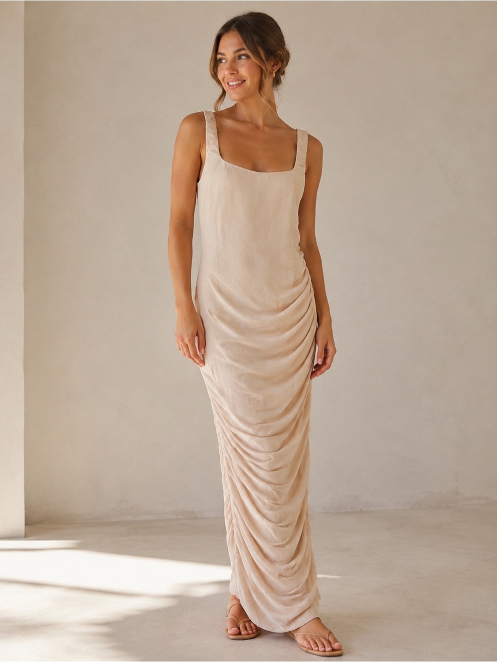 HYFVE Ruched Bodycon Maxi Dress Women’s Medium Blush